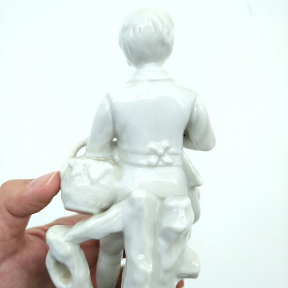 Vintage Porcelain Boy Statue Figurine Grape Basket White Capodimonte Style 8.25" - Picture 9 of 10